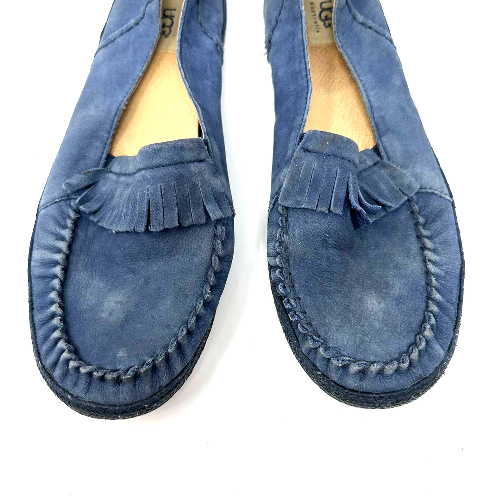 Ugg Australia size 10 blue leather flats moccasins loafers 1003224 F3013E - Picture 2 of 8